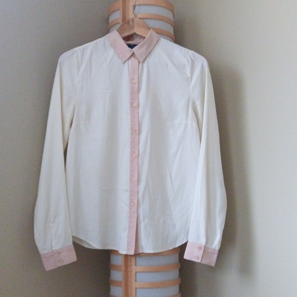 🪇2for$15 Ptp 17" H&M Cream and Pink Casual Button Down Shirt - Picture 4 of 10